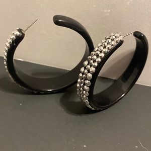 Womens rhinestone and black plastic large 2.25 inch hoop earring Bling!